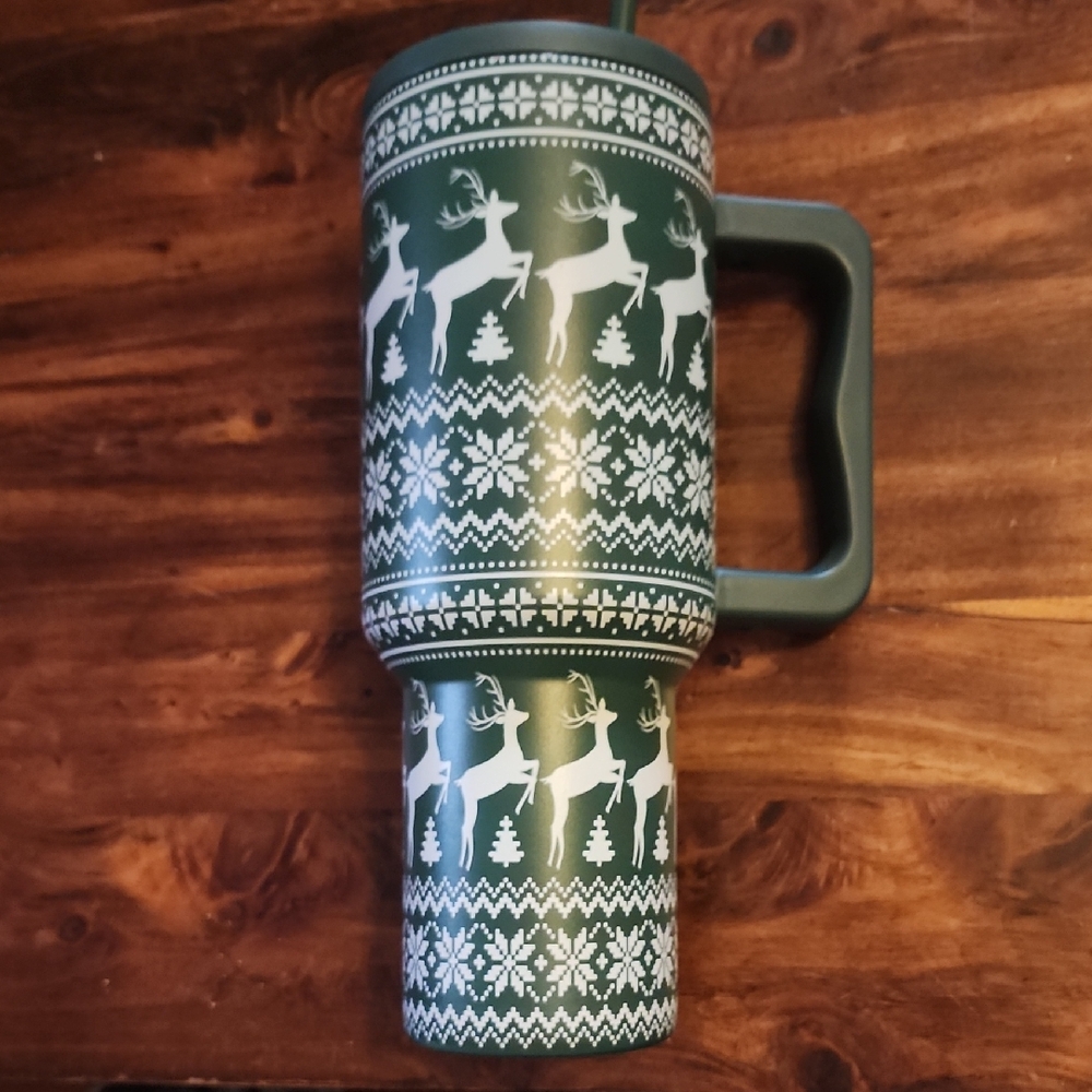 💥Green Reindeer 40oz Travel Mug